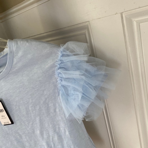 NWT Anthropologie Blue Ruffled Tulle Sleeve Top XSP - Picture 6 of 10
